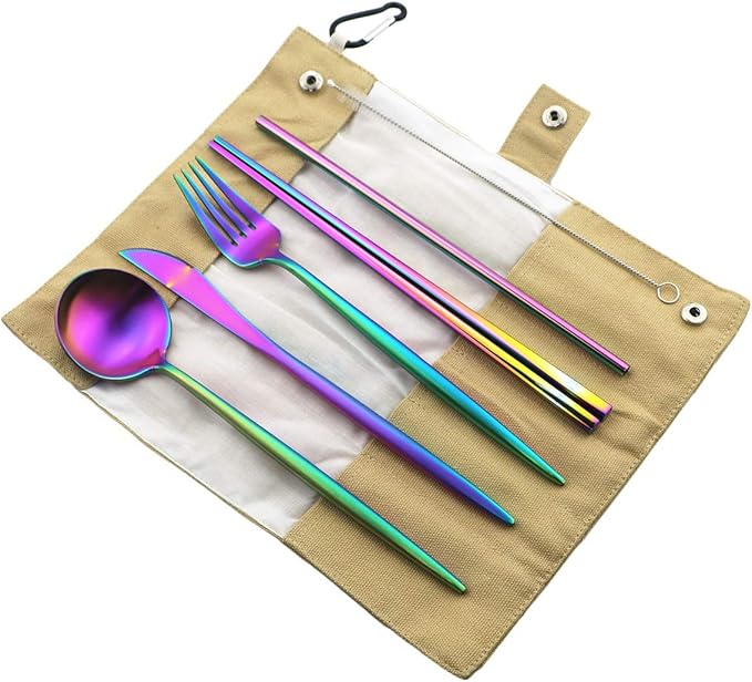 Gugrida Luxury Rainbow Matte Portable 18/10 Stainless Steel Travel Flatware by Unknown