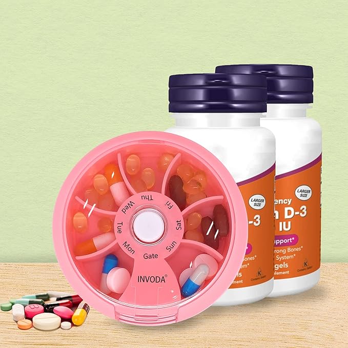 INVODA Weekly Pill Organizer 7 Compartment Rotating Pill Box - Image 7