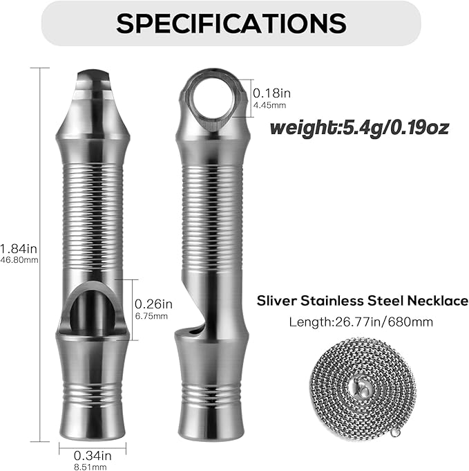 TISUR Titanium Emergency Whistle, EDC Safety Whistles Necklace Loud up to 120db - Image 2