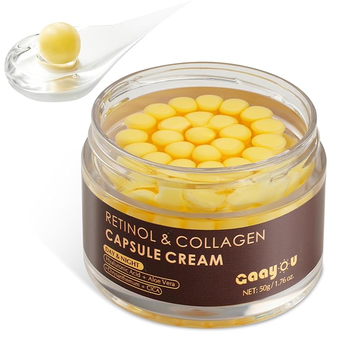 Deep Retinol Collagen Capsule Cream - Retinol Cream for Face Anti Aging Day and Night Golden Capsule Face Moisturizer with Hyaluronic Acid for All Skin, Firming, Wrinkles