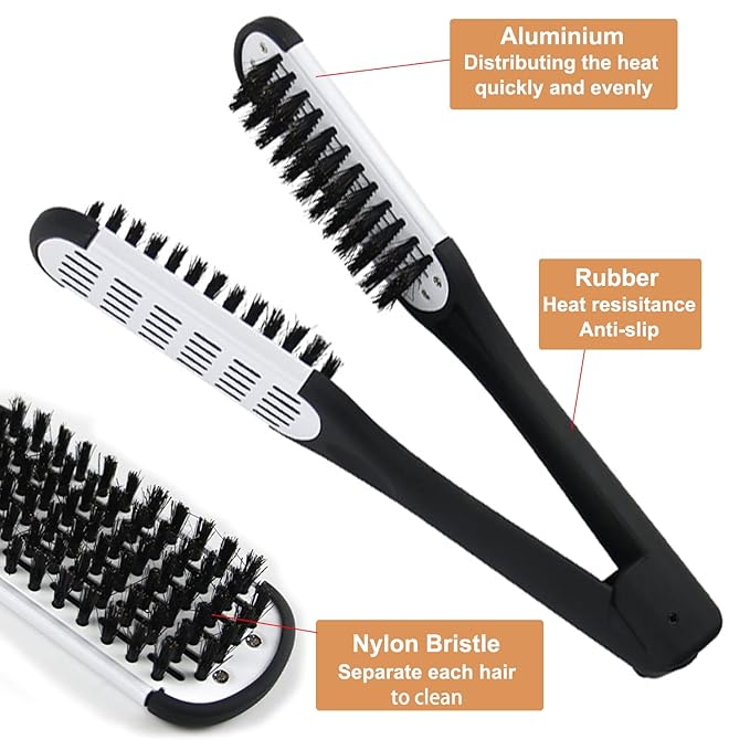 Clamp Hair Brush Straightener Detangler Comb Nylon Bristle Double Sided Straightening Air Vented Flat for Wet,Dry,Fine,Thick Natural Hair (White)