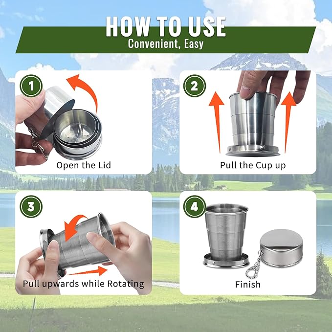 2 Pcs Stainless Steel Collapsible Cup, Foldable Cup - Image 3