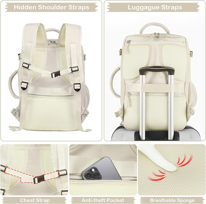 Hanples Large Travel Backpack for Women, 35L Carry on Luggage Backpack - Image 6