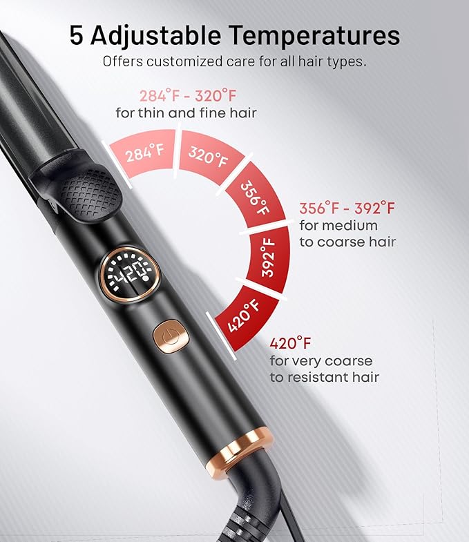 1 Inch Mini Travel Curling Iron, 100-240V Travel Dual Voltage Curling Iron for Short Hair with 5 Heat Settings, Small Curling Wand with Temperature Memories and Lock, Rose Gold