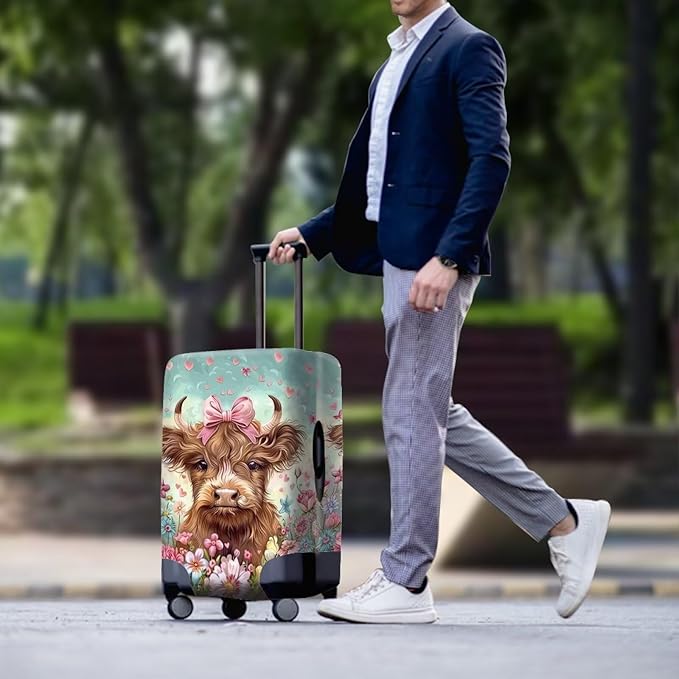 Highland Cow Suitcase Cover Flower Suitcase Protector Fits 22-25 Inch Luggage - Image 3