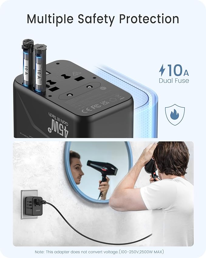 LENCENT Universal Travel Adapter, GaN III 45W International Charger - Image 7