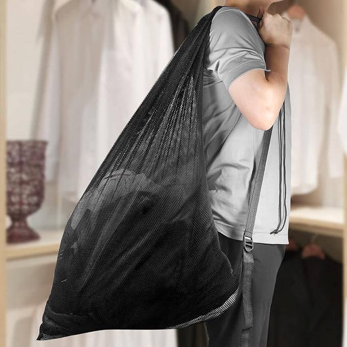 Mesh Laundry Bags with Adjustable Shoulder Strap, Drawstring Closure, Mixed - Image 5