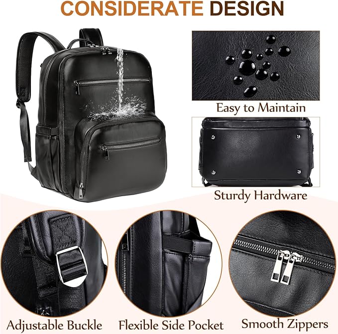 VASCHY Diaper Bag Backpack for Mum Dad, Unisex Large Waterproof Vegan Leather - Image 3