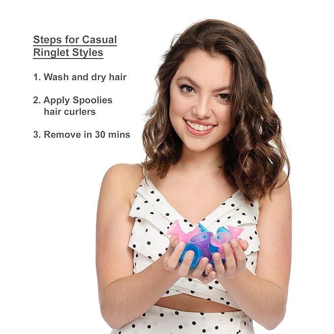 Spoolies Original Hair Curlers, Heatless Silicone Rollers for Natural Hair, Hair Extension plus Wigs, Made in USA, Patented (Playful Pink)