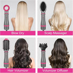IG INGLAM 4 in 1 Blowout Brush, Negative Ion Detachable Hair Dryer & Styler Volumizer Hot Air Brush with 2 Styling Brush Heads, Silver