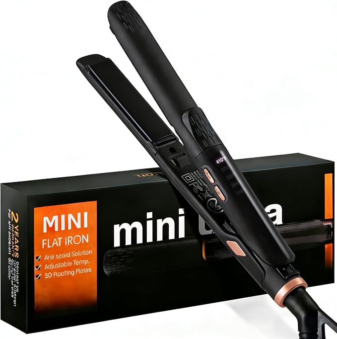 Mini Flat Iron 1/2 Inch with 5 Adjustable Temperatures, Tourmaline Ceramic Small Hair Straightener for Short Hair, Bangs, Beard, Pixie, Edge - Dual Voltage Travel Curling Iron, Auto-Off