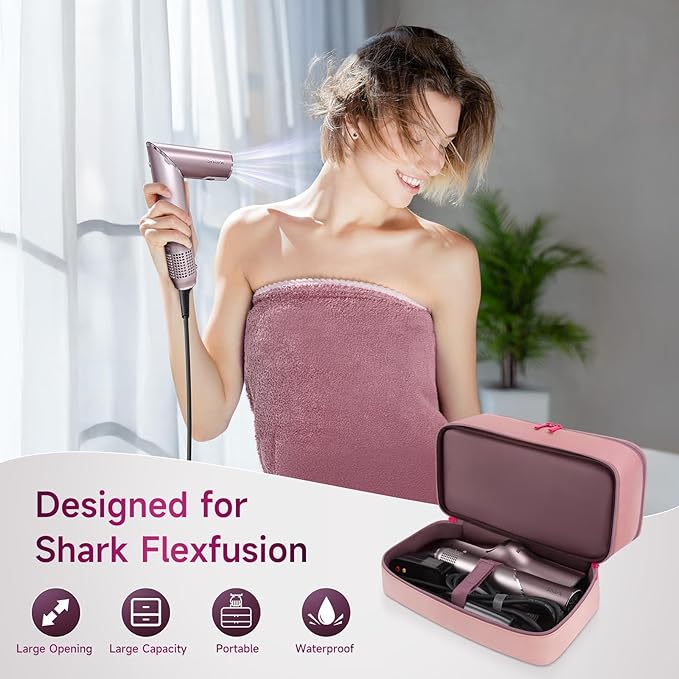 Travel Hair Dryer Case for Shark FlexFusion, Portable Hair Tools Bag, Double-Layer Storage Carrying Case for Shark FlexStyle Blow Dryer, FlexFusion & Fusion Air Straightener Attachments Holder