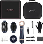 Hair Dryer Brush Set, IG INGLAM 4 in 1 Blowout Brush, Negative Ion Detachable Hair Dryer & Styler Volumizer Hot Air Hair Dryer Brush with 2 Styling Brush Heads, Prussian Blue