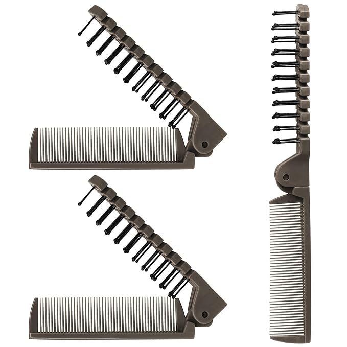 3PCS Travel Foldable Brush Comb Portable Hairbrush, Anti-Static Mini Pocket Hair Comb, Double Headed Hair Brush Hairdressing Tools Plastic Folding Hairbrush for Men Women (Coffee)