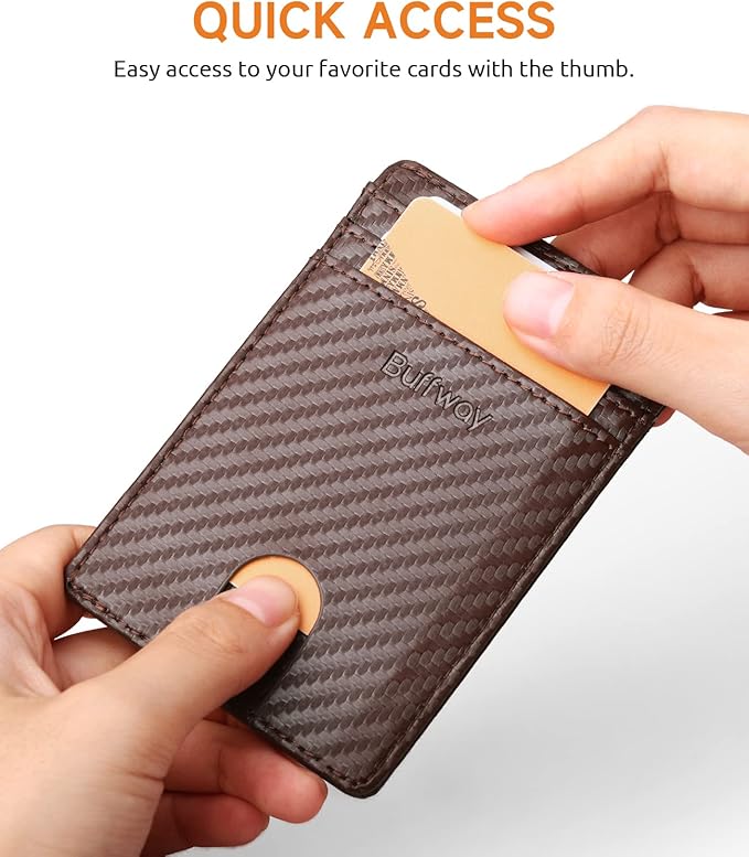 Buffway Mens Slim Wallet, Minimalist Thin Front Pocket Leather Credit Card - Image 3