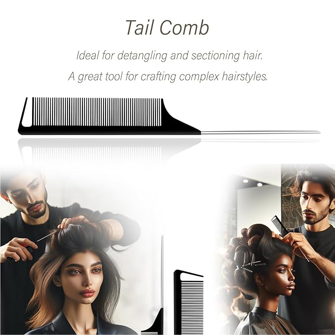 3-Piece Hair Styling Comb Set: Teasing Brush, Rat Tail Comb, Edge Brush for Women's Styling