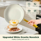 Pots and Pans Set Non Stick, 7 Piece White Granite Induction Cookware Set - Image 3