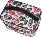 Makeup Train Case Valentines Lips Mouth Pattern Carrying Portable Zip Travel Cosmetic Brush Bag Organizer Large for Women