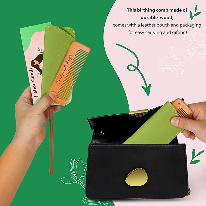 Arrozon Rectangular Labor Comb - Birthing and Delivery Essential for Pregnancy, Wooden Birth Gift for New Moms
