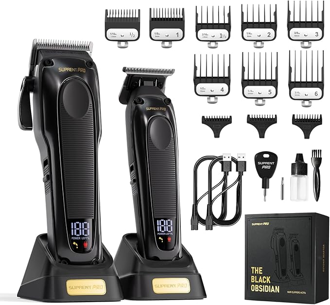 SUPRENT PRO Professional Hair Clippers for Men - High Torque Brushless Motor & Detachable Blade - Cordless Hair Trimmer Set for Barbers with Charging Stand - Premium Gift Hair Clipper Kit