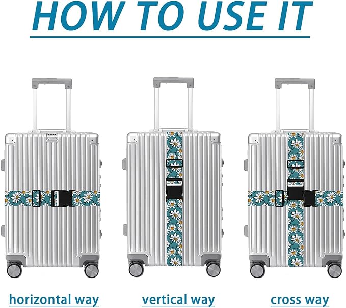White Daisy Luggage Straps for Suitcases TSA Approved, Luggage Identifiers for - Image 4