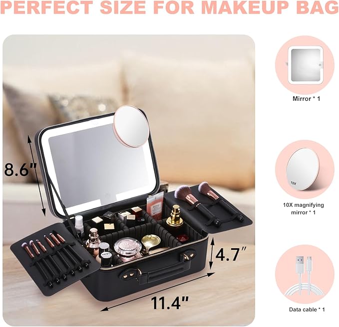 Mocado Travel Makeup Bag with LED Lighted Mirror, Makeup Case with 3 Color - Image 7