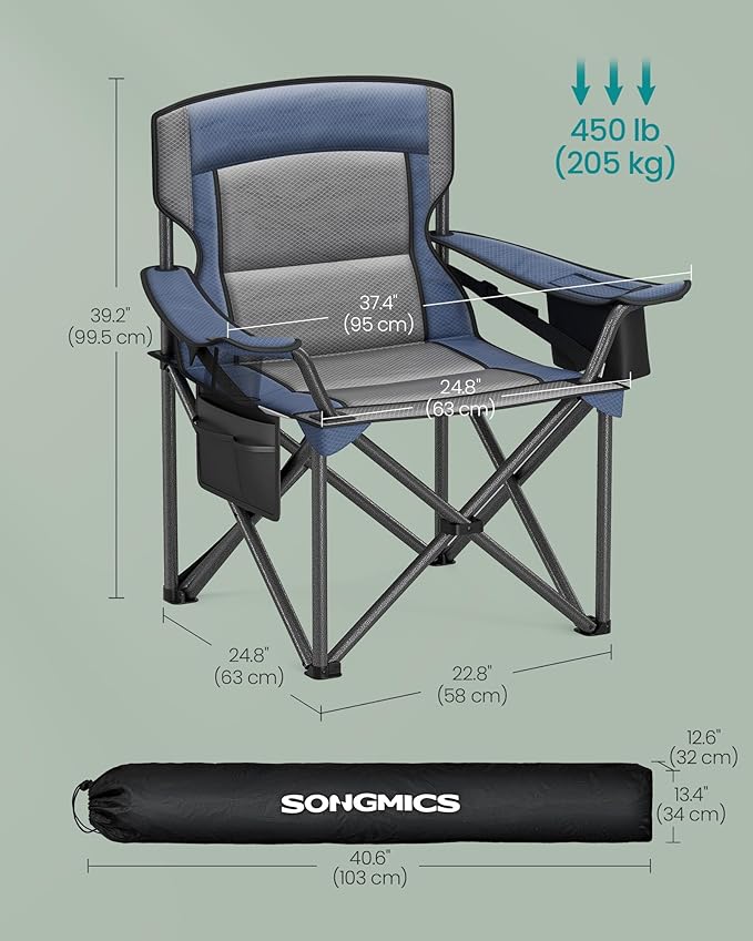 SONGMICS Oversized Lumbar Support Camping Chair, Heavy-Duty Outdoor Folding - Image 2