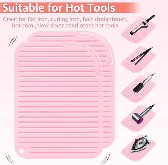 Quccefods 2 Pack Heat Resistant Mat Large Silicone Hot Hair Tools Holder for Curling Irons Flat Iron Hair Styling Tools Mat Portable Vanity Pad