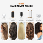 6 in 1 Hair Dryer Brush, Foldable Blow Dryer Brush with Air Styler Curler Wrap, Detachable Hot Air Brush Dry,Volumize, Straight,Curl, Negative Ion Brush Blow Dryer with Diffuser, Hair Styler Tools
