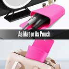 Heat Resistant Silicone Hair Iron Mat and Pouch,Portable Travel Hair Straightener Mat and Holder for Hair Styling Tools.1 Pack.(Hot Pink)