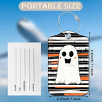 Halloween Set of 2 Luggage Tags Cute Ghost on Black and White Stripes Luggage - Image 2