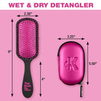The Knot Dr. hair brush by Conair - Detangling hair brush - Removes Knots and Tangles in wet or dry hair- Black Neon w/Travel Case - Pink