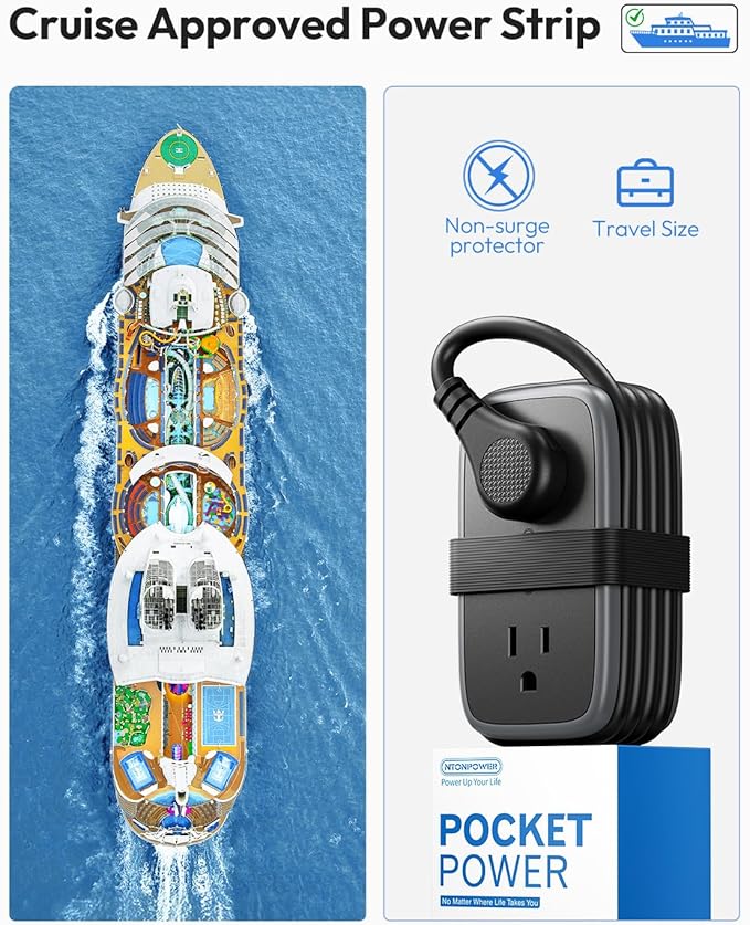 Travel Power Strip with USB C Port, NTONPOWER Flat Plug Extension Cord with 4 - Image 3