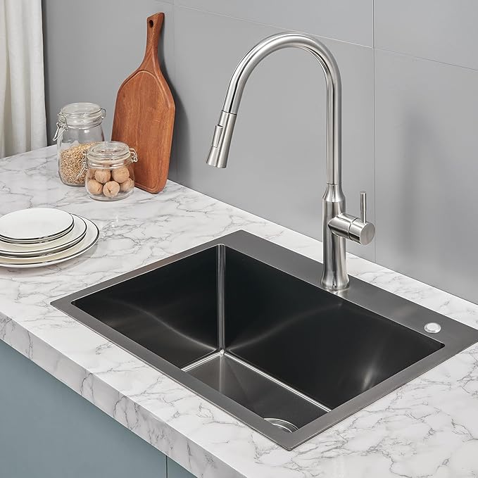 POPFLY 24 Inch Drop In Kitchen Sink, 24×18 Inch Top mount 304 Stainless Steel - Image 2