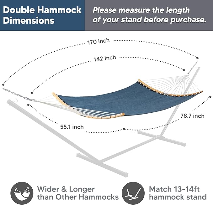 SUNCREAT Hammocks Two Person Tree Hammock, Heavy Duty Curved Bar Hammock - Image 5