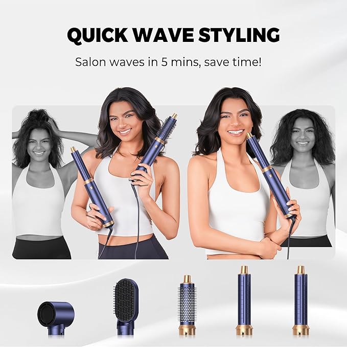 5 in 1 Blow Dryer Brush, Upgrade Hair Dryer Brush Air Curler Air Curling Wrap Styler, Detachable Hot Air Brush Negative Ion Curling Brush Iron, Hair Styling Tools for Drying Curling Straightening