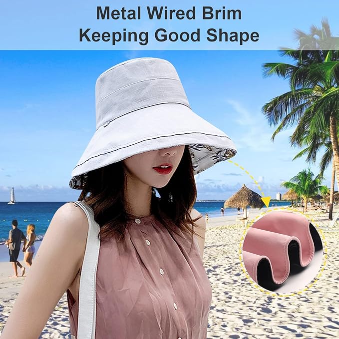 Women Wide Brim Sun Hats Metal Wired Edge Summer UV Protection Beach Fishing Hat - Image 5