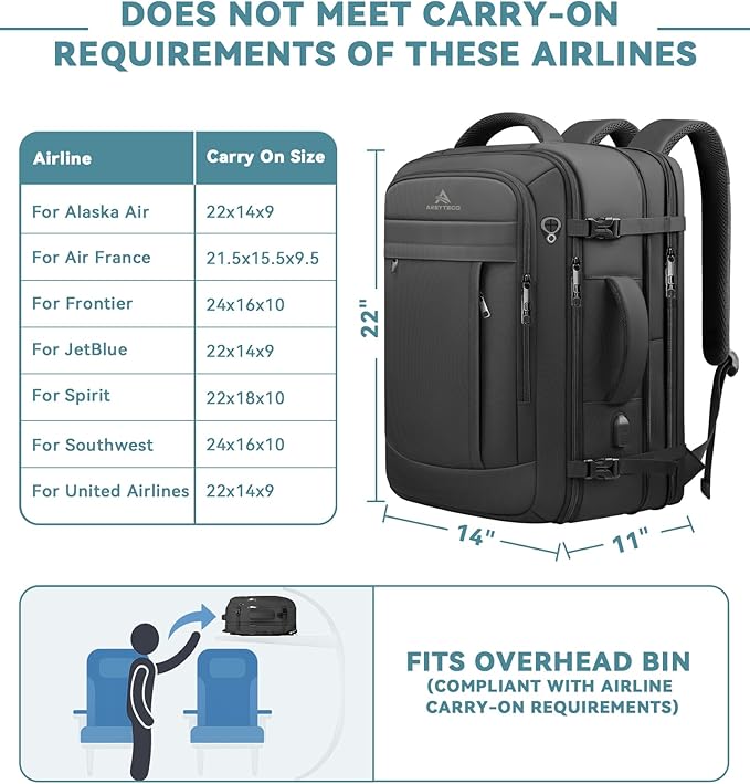 60L Extra Large Travel Laptop Backpack, 3XL Expandable Carry On Backpack - Image 4