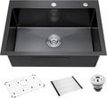 Black Kitchen Sink Drop-In 25 x 18 inch, SINKVINE PVD Nano Stainless Steel by SINKVINE