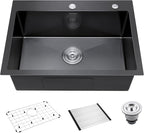 Black Kitchen Sink Drop-In 25 x 18 inch, SINKVINE PVD Nano Stainless Steel by SINKVINE