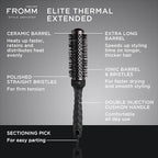 Fromm Elite Thermal Ceramic x Ionic 1.25" Round Brush for Expert Blowouts and Faster Hair Drying | Extended Barrel for Styling, Smoothing, Straightening Longer Thicker Hair