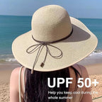 DRESHOW Beach Hats for Women Big Straw Wide Brim Summer Hat Floppy Foldable - Image 3