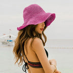 Womens Wide Brim Straw Sun Hat Foldable Floppy Crochet Beach Hat - Image 8