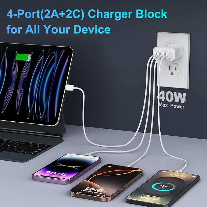 USB C Fast Charger Block, iPhone Charger Fast Charging Blocks 40W Multi Port - Image 4
