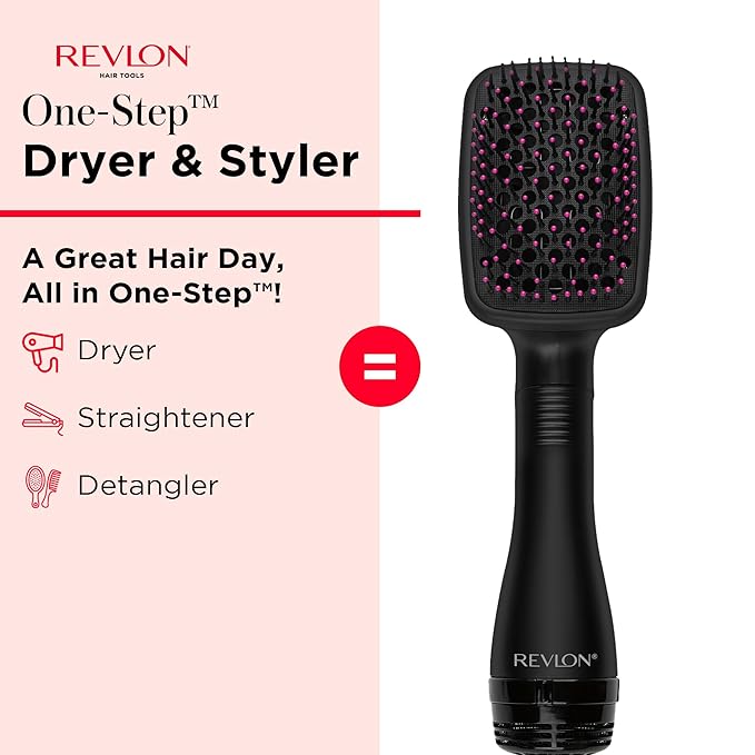 REVLON One-Step Hair Dryer and Styler, All-in-One Hair Brush Straightener for Salon-Quality Smooth & Straight Styles, Black