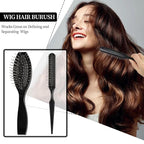2-in-1 Synthetic Wig Brush with Stainless Steel Handle and Ball Tips for Gentle Detangling and Styling Natural Curls and Wigs - Black (2PCS)