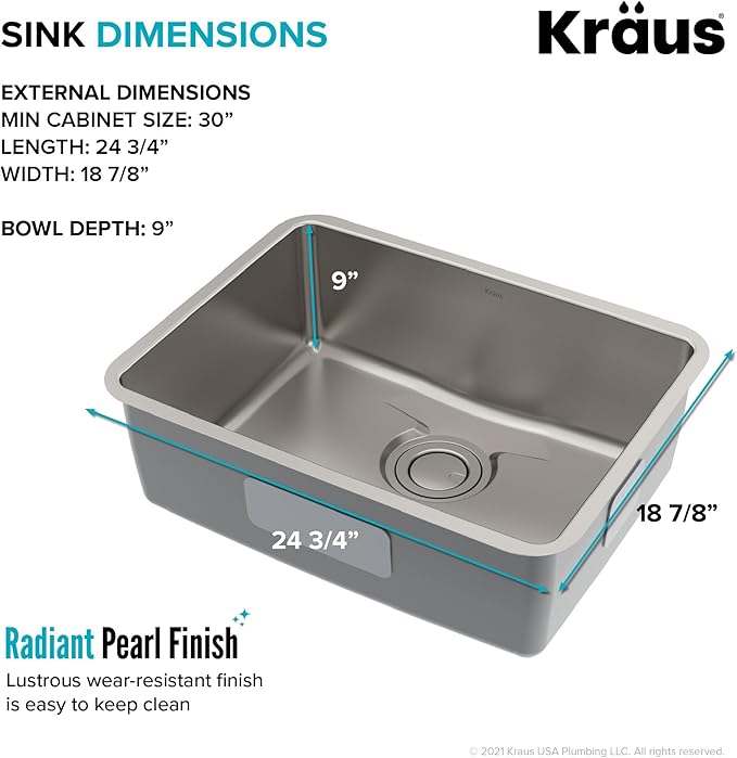 KRAUS Dex 25-Inch Undermount Single Bowl TRU16 Gauge Stainless Steel Kitchen - Image 5