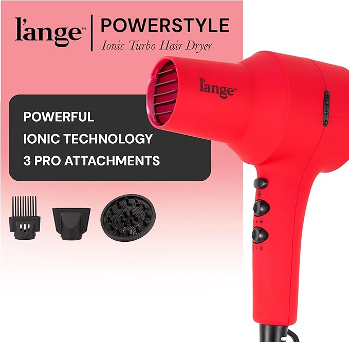 L'ANGE HAIR PowerStyle Turbo Ionic Hair Dryer | 1875 Watt Professional Blow Dryer with Diffuser & Concentrator | Multiple Heat & Speed Settings for Fast Drying | Salon-Grade Styling Tools, Red
