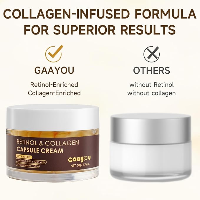 Deep Retinol Collagen Capsule Cream - Retinol Cream for Face Anti Aging Day and Night Golden Capsule Face Moisturizer with Hyaluronic Acid for All Skin, Firming, Wrinkles