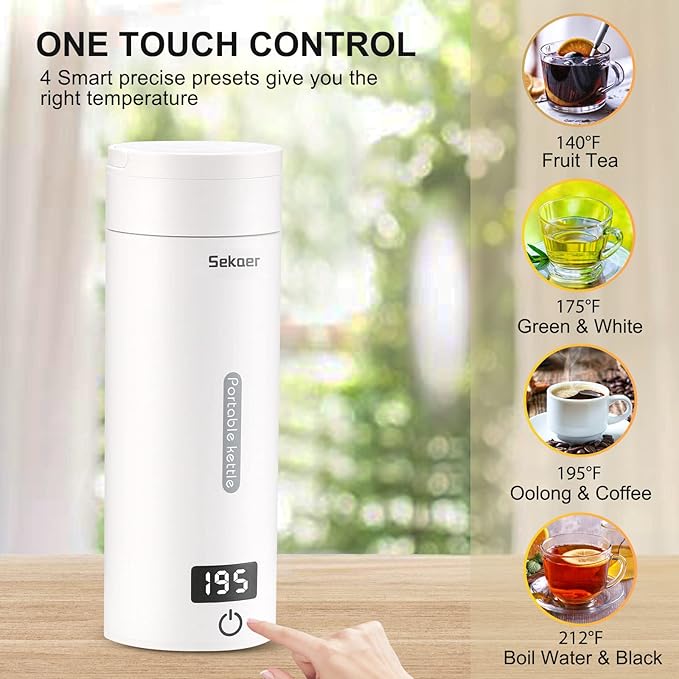 Sekaer Portable Electric Tea Kettle Travel Small Mini Coffee Kettle, - Image 3